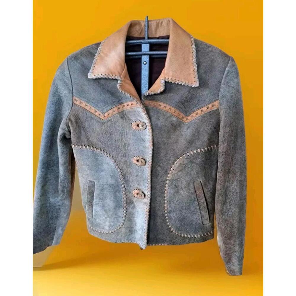 Vintage JOSE LUIS Lamb Leather Jacket Women Sz 8 Distress Beige Brown Western